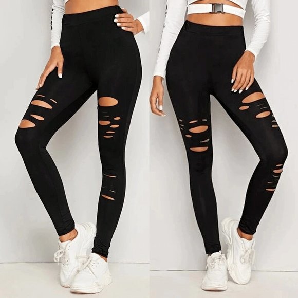 Pants - New Black "Ripped" Leggings.